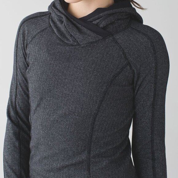 Lululemon Think Fast Hoodie Heathered Herringbone Black/Gray 26110 - Picture 3 of 14